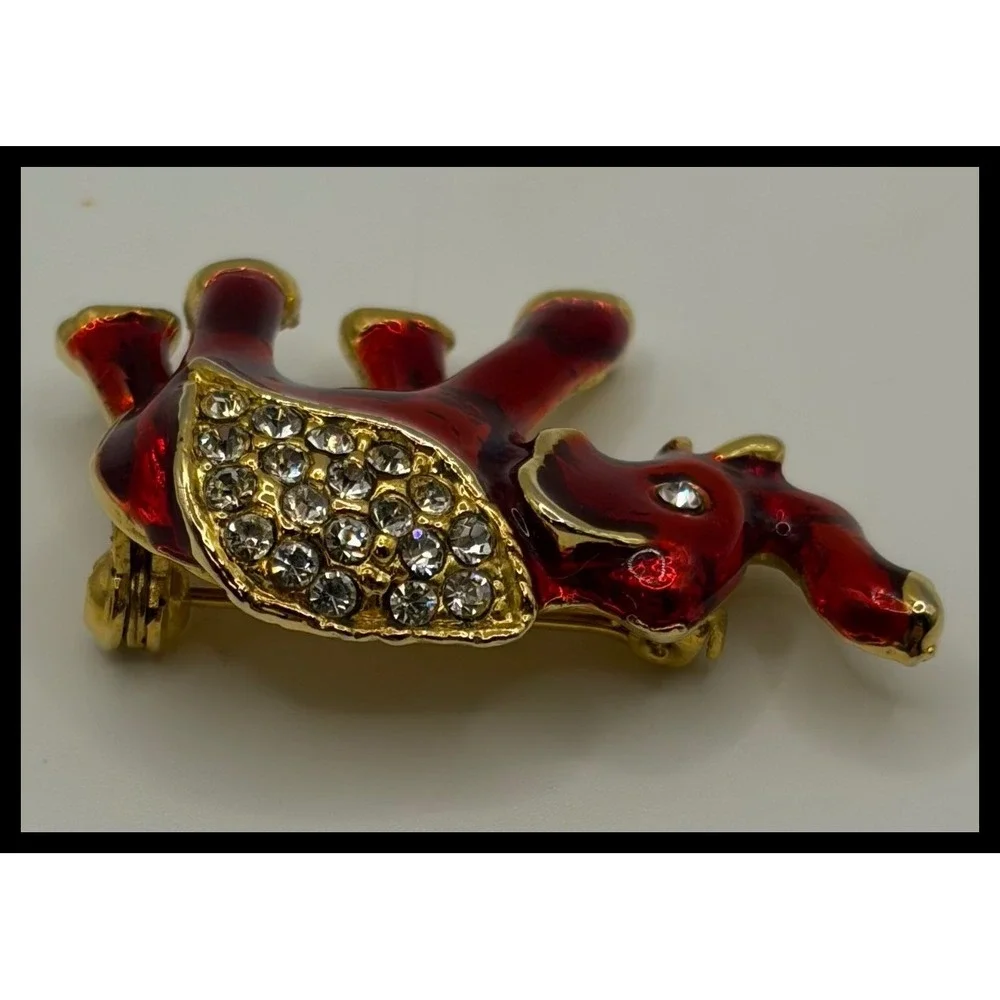 Elephant Brooch Small Red Rhinestone Enamel Animal Pin